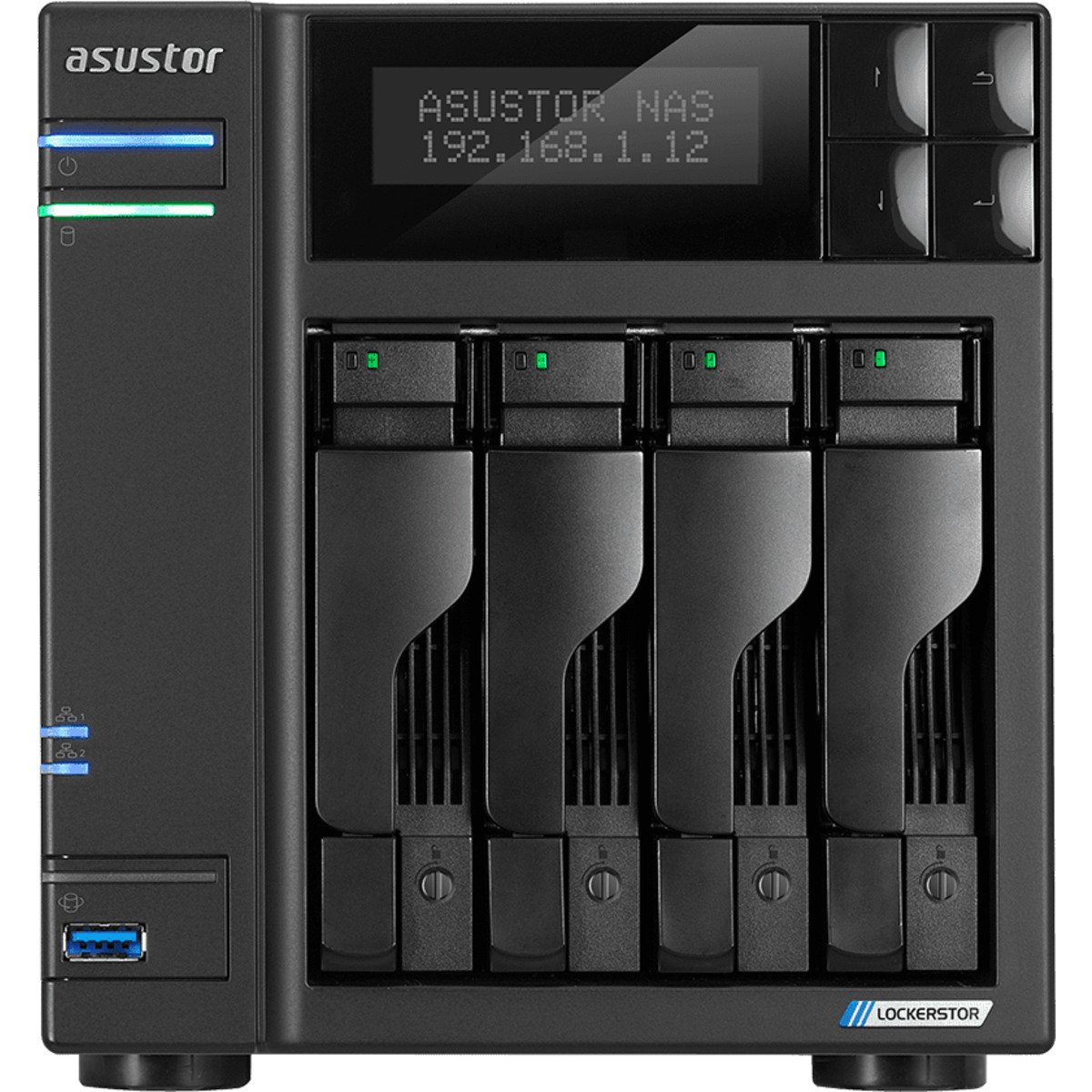 ASUSTOR AS6604T Lockerstor 4 4tb 4-Bay Desktop Multimedia / Power User / Business NAS - Network Attached Storage Device 2x2tb Seagate BarraCuda ST2000DM008 3.5 7200rpm SATA 6Gb/s HDD CONSUMER Class Drives Installed - Burn-In Tested - FREE RAM UPGRADE AS6604T Lockerstor 4