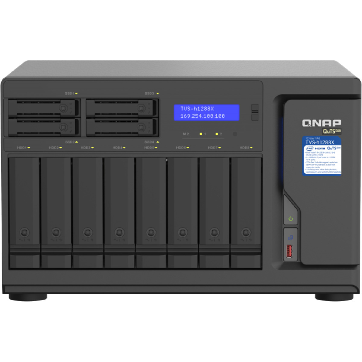 QNAP TVS-h1288X QuTS hero NAS 64tb 8+4-Bay Desktop Multimedia / Power User / Business NAS - Network Attached Storage Device 8x8tb Western Digital Red Plus WD80EFPX 3.5 7200rpm SATA 6Gb/s HDD NAS Class Drives Installed - Burn-In Tested TVS-h1288X QuTS hero NAS