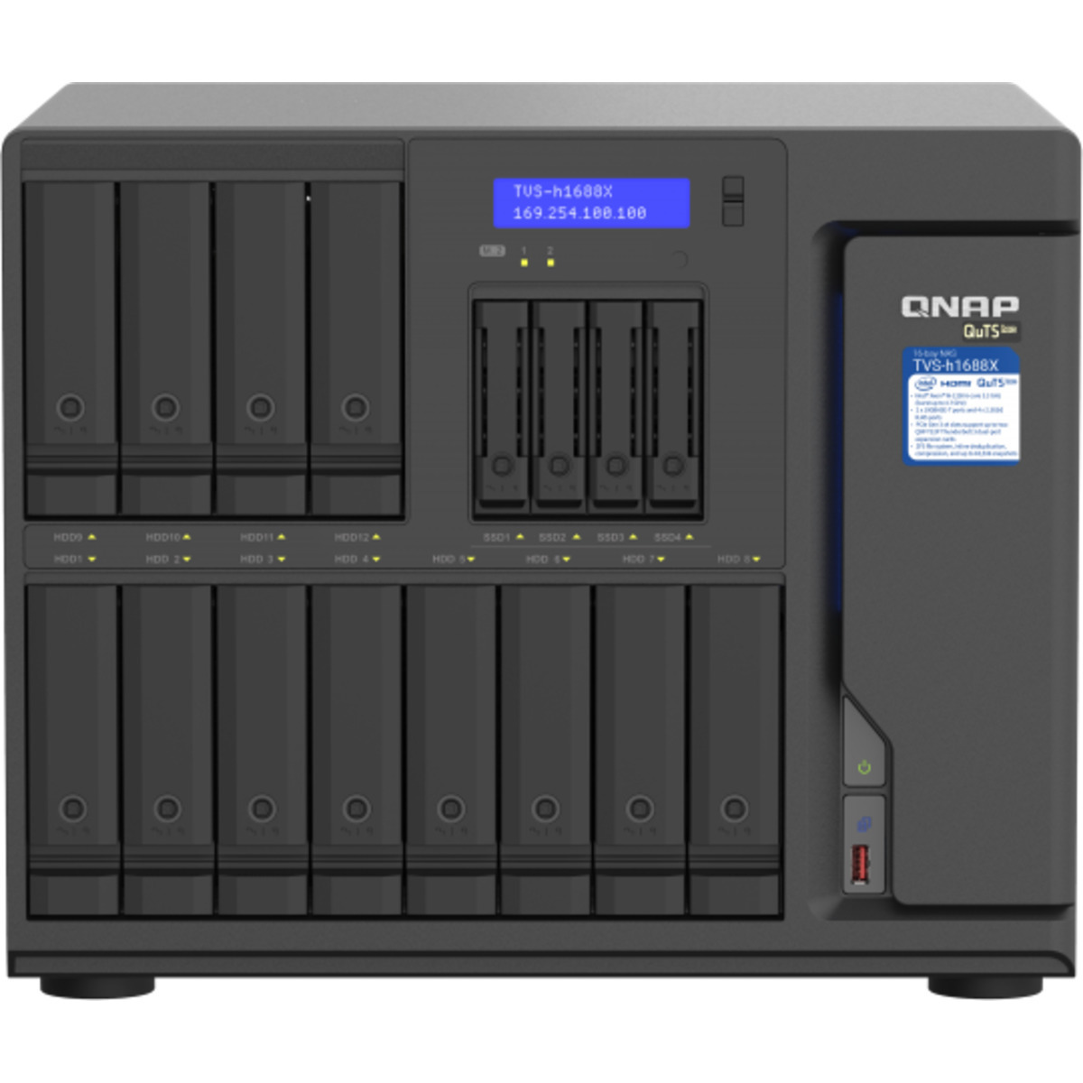 QNAP TVS-h1688X QuTS hero NAS 88tb 12+4-Bay Desktop Multimedia / Power User / Business NAS - Network Attached Storage Device 11x8tb Seagate IronWolf ST8000VN004 3.5 7200rpm SATA 6Gb/s HDD NAS Class Drives Installed - Burn-In Tested TVS-h1688X QuTS hero NAS