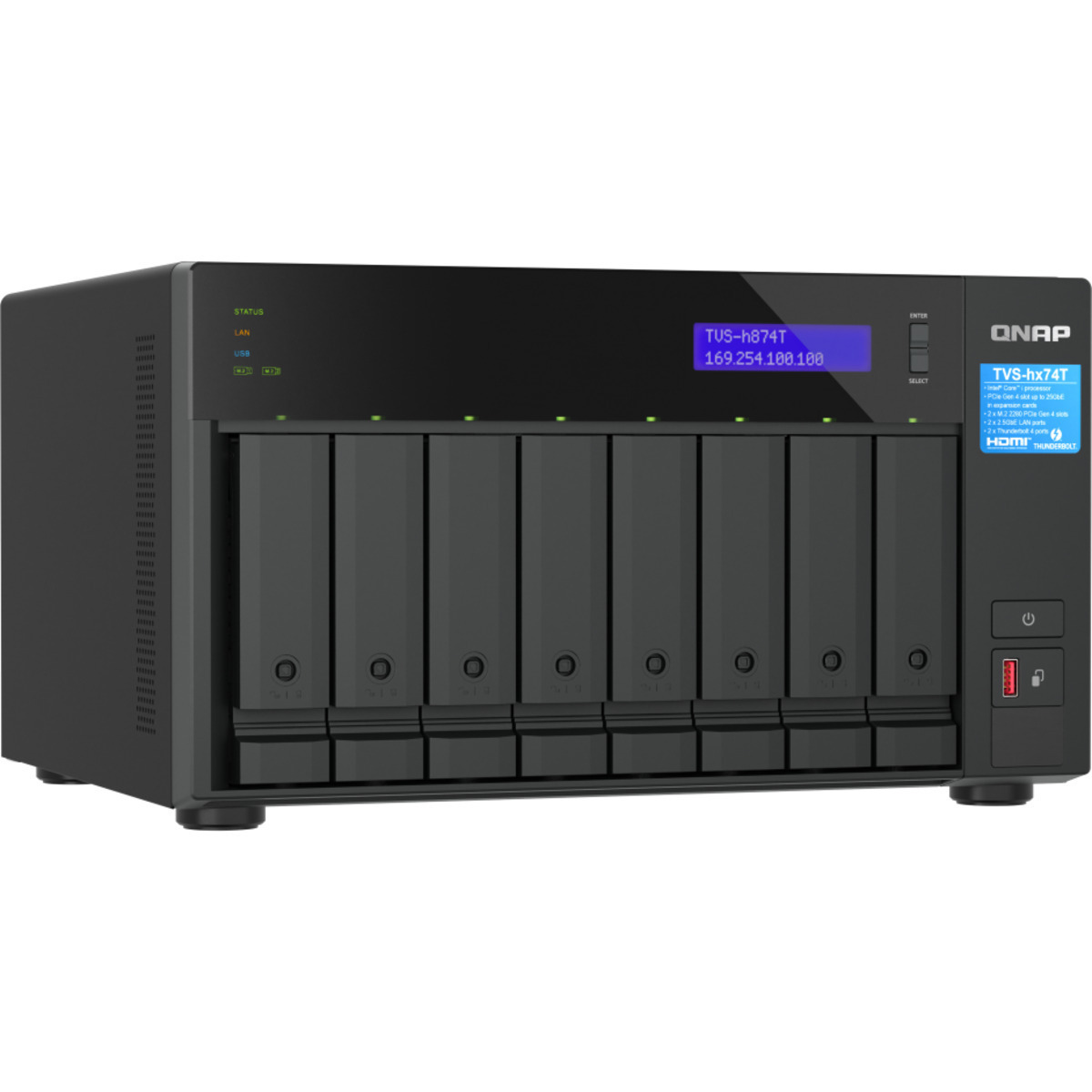 QNAP TVS-h874T Core i9 Thunderbolt 4 144tb 8-Bay Desktop Multimedia / Power User / Business DAS-NAS - Combo Direct + Network Storage Device 6x24tb Western Digital Ultrastar HC580 WUH722424ALE6L4 3.5 7200rpm SATA 6Gb/s HDD ENTERPRISE Class Drives Installed - Burn-In Tested TVS-h874T Core i9 Thunderbolt 4